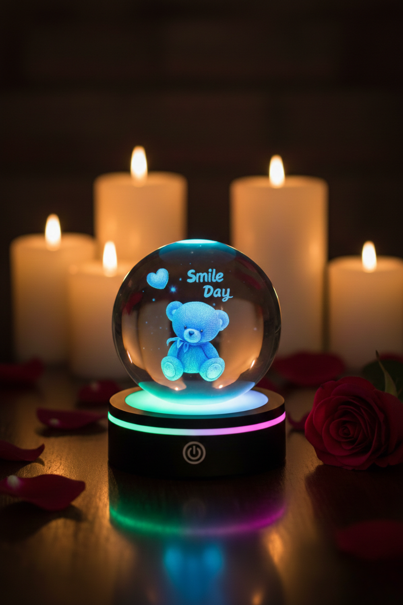 Ayıcık Tasarımlı Renk Değiştiren Dönen Cam Küre