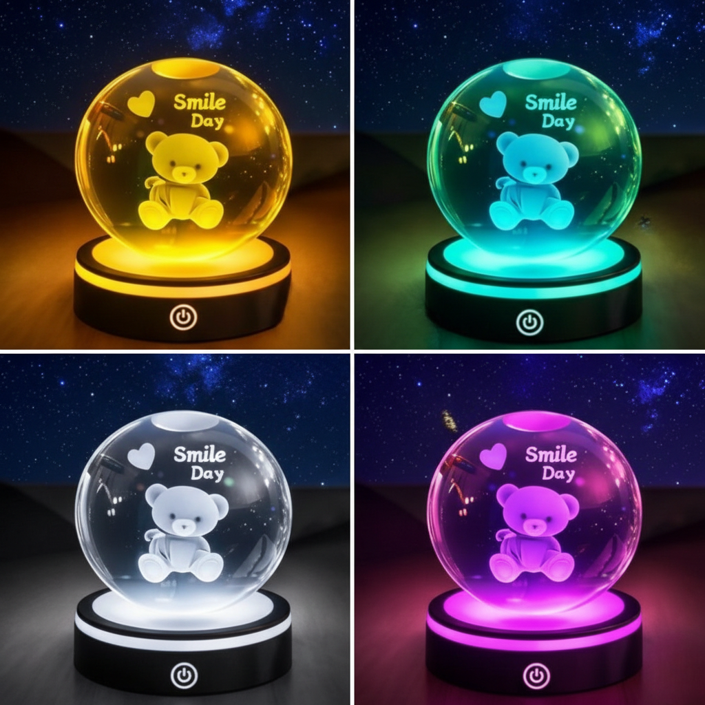 Ayıcık Tasarımlı Renk Değiştiren Dönen Cam Küre